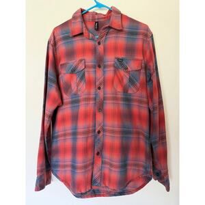 RVCA Mens red and blue plaid long sleeve button down size Large / surf / casual